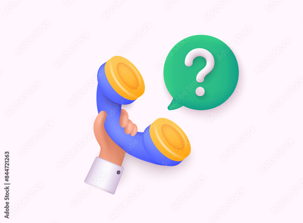 Poster 3d call center icon and bubble talk. talking with service call support hotline and call center icon 