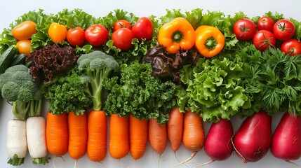Vivid Close-Up of Assorted Healthy Organic Vegetables on White Background, Highlighting Freshness, Color, and Nutritional Value for Healthy Living and Diet Concepts