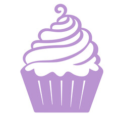 A purple cupcake with a swirly frosting design