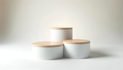 Abstract minimalist background with a 3D podium, perfect for product presentations. The clean white design and soft lighting create a modern and elegant scene