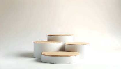 Abstract minimalist background with a 3D podium, perfect for product presentations. The clean white design and soft lighting create a modern and elegant scene