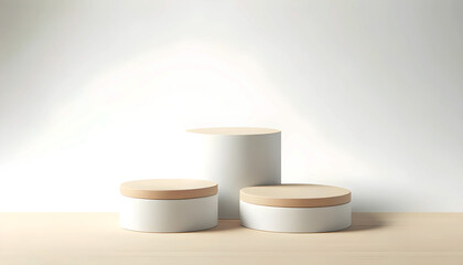 Abstract minimalist background with a 3D podium, perfect for product presentations. The clean white design and soft lighting create a modern and elegant scene