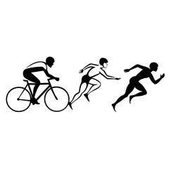Obraz premium Triathlon Athletes in Action - highlighting the sports of running, cycling, and swimming