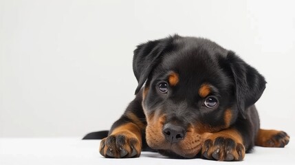 Obraz premium Rottweiler puppy against a white backdrop