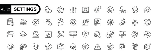 Settings editable stroke line icons.    For website marketing design, logo, app, template, etc. Vector illustration.