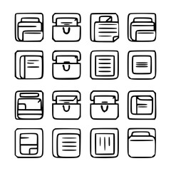 document icon, business icon, symbol icon, archive icon, contract icon, file icon, office icon, computer icon, message icon, web icon, folder icon, graphic icon, portfolio icon, magnifying glass icon,