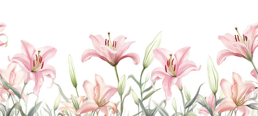 Seamless Horizontal Watercolor Lily isolated on a background