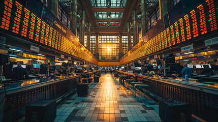 A Busy Trading Floor Inside a Large Financial Exchange Building