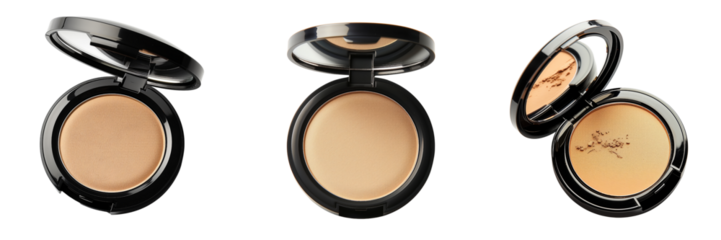 set of powder compact with a puff Isolated on transparent background