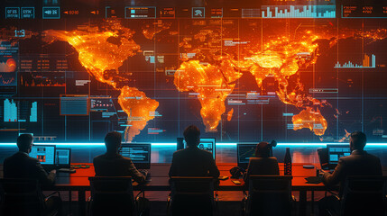 Cybersecurity Team Monitoring Global Network Activity