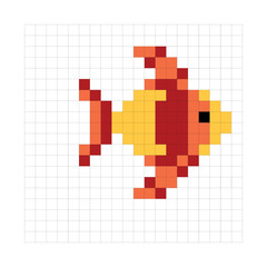 Fototapeta premium fish, T-shirt sticker, children's illustration, pixel art, bright picture, design for children, cages, mosaic, decoration of clothes for children, applique, children's design