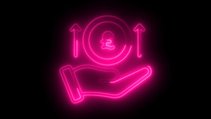 Neon Financial Success Icon - Illuminated Pound Sterling and Growth Arrows