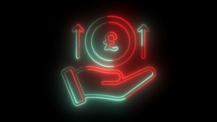 Neon Financial Success Icon - Illuminated Pound Sterling and Growth Arrows