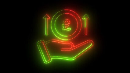 Neon Financial Success Icon - Illuminated Pound Sterling and Growth Arrows
