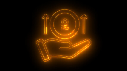 Neon Financial Success Icon - Illuminated Pound Sterling and Growth Arrows