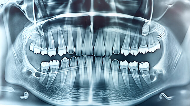 Close-Up X-Ray Image of Human Teeth and Jaw Structure