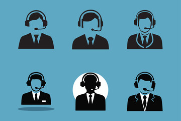 silhouette style vector icon of Headsets, support agents, and help desks. Illustration