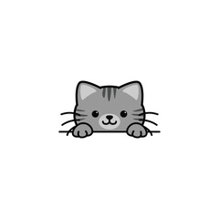 Cute tabby cat gray color peeking cartoon, vector illustration
