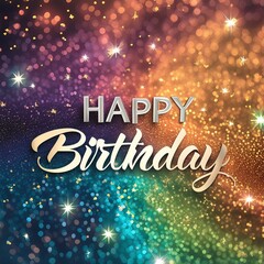 Rainbow Glitter Happy Birthday Dark Colors