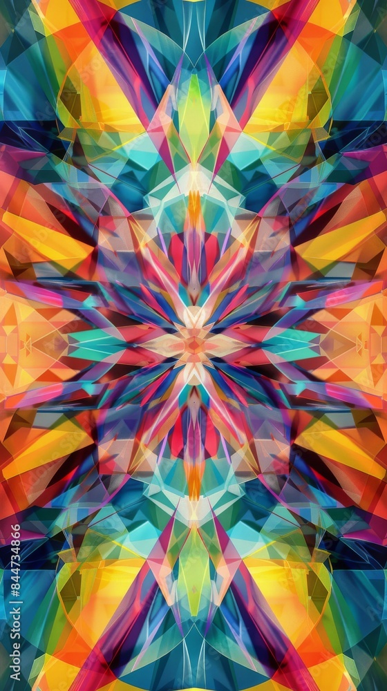 Poster colorful abstract background with triangles creating a kaleidoscope effect