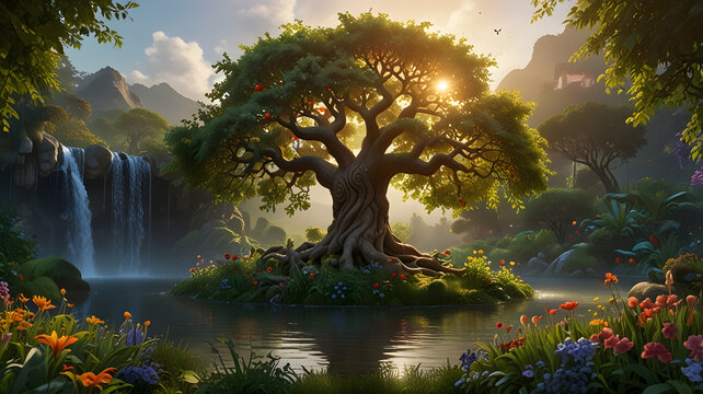 Tree of Knowledge of Good and Evil in the Garden of Eden from Genesis in the Creation story of the Bible