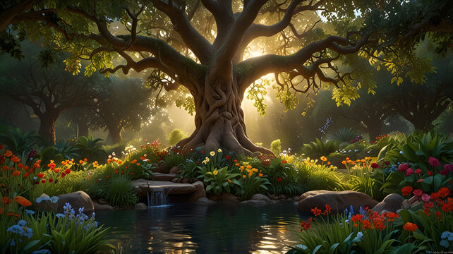 Tree of Knowledge of Good and Evil in the Garden of Eden from Genesis in the Creation story of the Bible