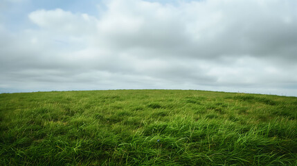 Obraz premium Serene Green Field under a Clear Blue Sky with Clouds
