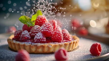 Delicious dessert with fresh raspberry, ideal for food blogs and dessert promotions