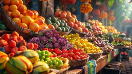Variety of exotic fruits and vegetables, great for promoting healthy lifestyle and fresh produce