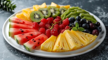 Colorful fruit platter with watermelon and pineapple, perfect for summer parties and healthy eating