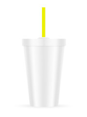 realistic paper cup mockup with a straw isolated