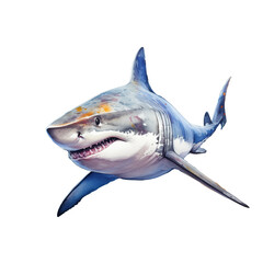 Shark fish watercolor painting isolated on white background