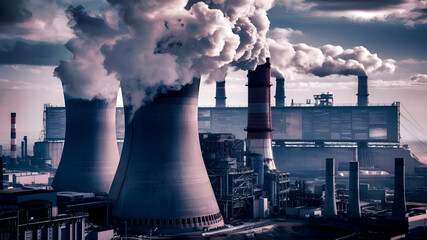 Power plant with smoke, high quality image, picture, photo, 4k, 8k, full hd, download