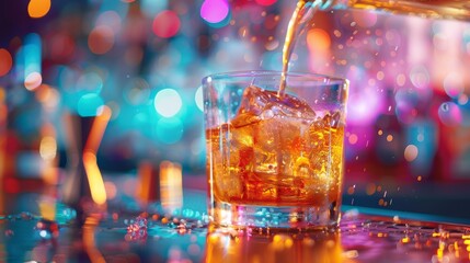 Gourmet cocktail being poured into glass, great for promoting bar menus and summer drinks