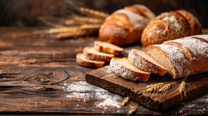 Freshly baked bread on a wooden surface