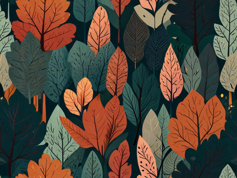 Autumn forest collors pattern leaves in minimalist style