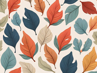 Blue and white pattern fallen leaves and forest trees in minimalism style illustration