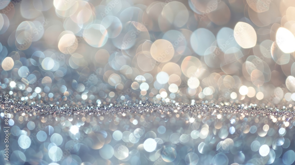 Poster glitter bokeh texture background with a cool silver sparkle and subtle reflections