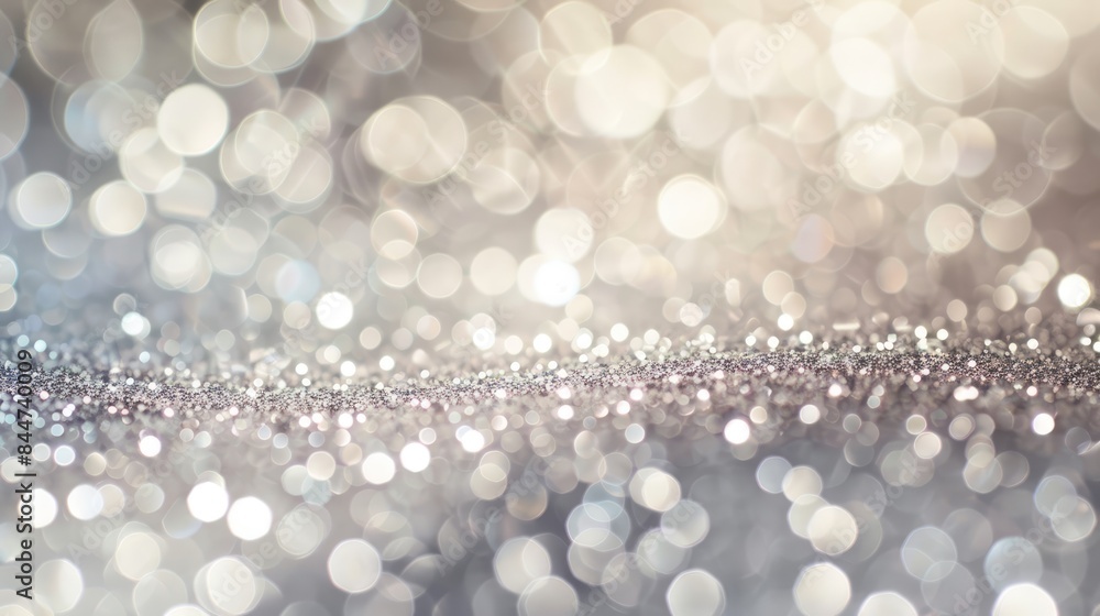 Poster glitter bokeh texture background with a cool silver sparkle and subtle reflections