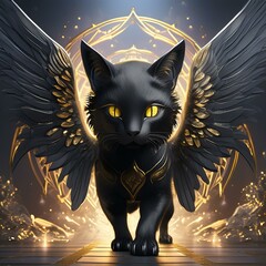 Fantasy Winged Black Cat