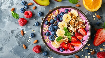 Nutritious smoothie bowl with fresh ingredients, great for health blogs and breakfast menus