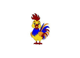 Vector illustration of cartoon red rooster isolated on white background