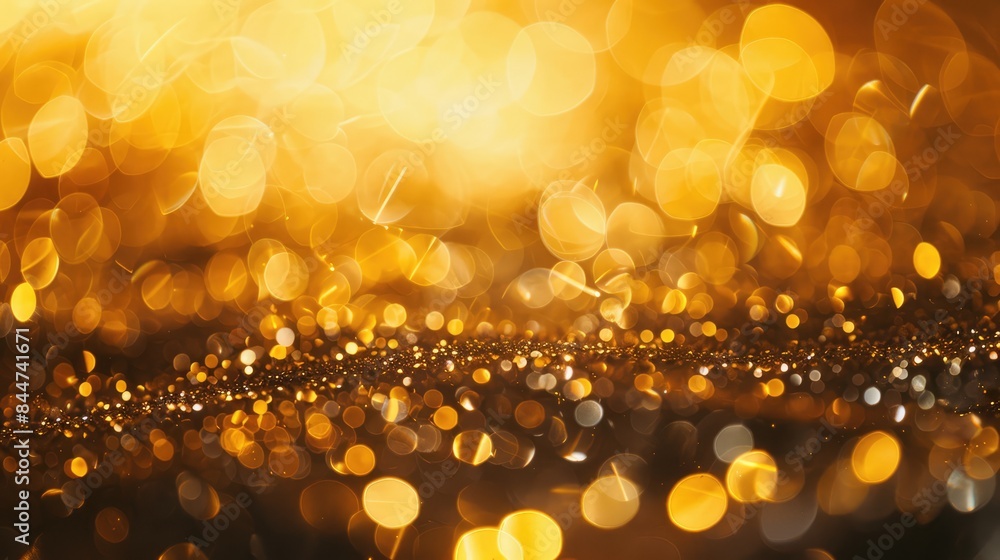 Poster glitter bokeh texture background with a warm golden hue and soft light effects
