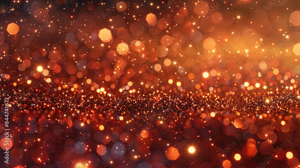 Poster glitter bokeh texture background with a warm red and orange glow and twinkling lights