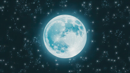 Fototapeta premium a full light blue moon in the night sky lots of shiny silver stars