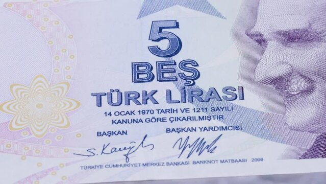 5 Turkish liras national currency money legal tender bill central bank 5