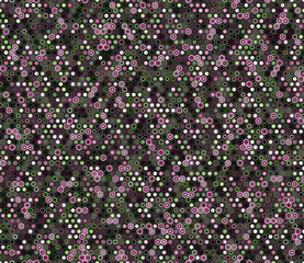 Geometric background featuring varied geometric elements and colors. Small hexagon shapes form a tileable, seamless pattern. Captivating vector illustration.