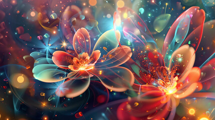 Fototapeta premium A beautiful abstract background picture of a colorful glowing Sparkles with Flowers 