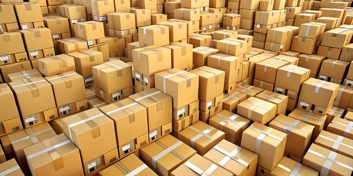 Onlinehandel Lager mit vielen Paketen - Logistik und Transport - Verkauf und Lagerbestand - Lagerlogistik Waren