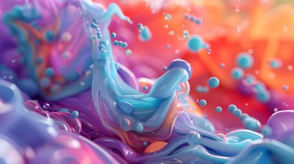 Obraz premium Vibrant Abstract Fluid Art with Colorful Swirls and Droplets in Motion, Perfect for Modern and Creative Design Projects, Backgrounds, and Artistic Inspirations